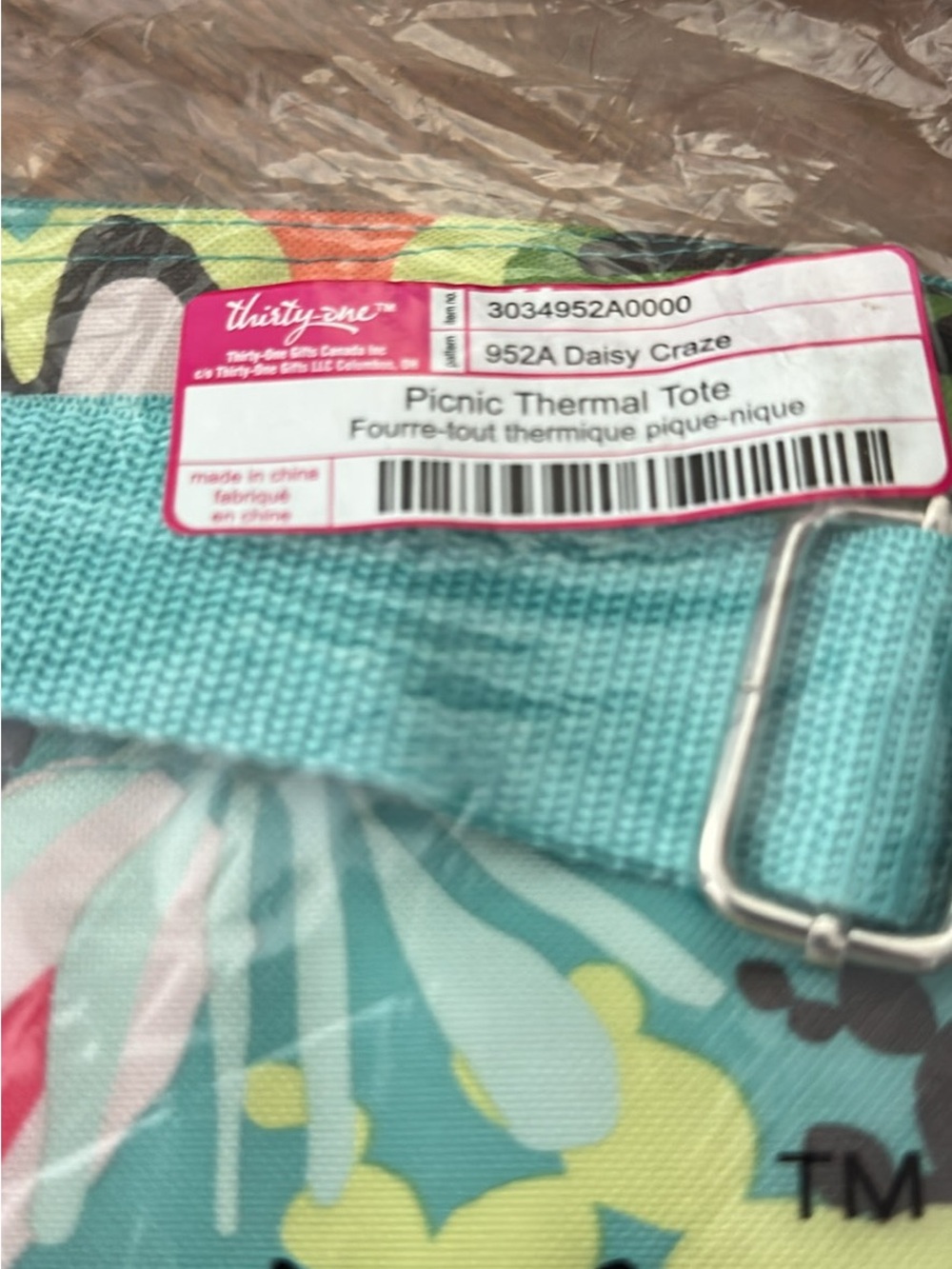 thirty-one Daisy Craze Picnic Thermal Tote in Aqua and Hot Pink Floral